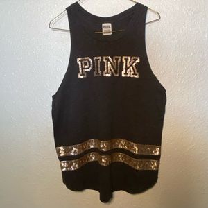 Tank Top Gray & Gold Sequins Victoria’s Secret Pink small